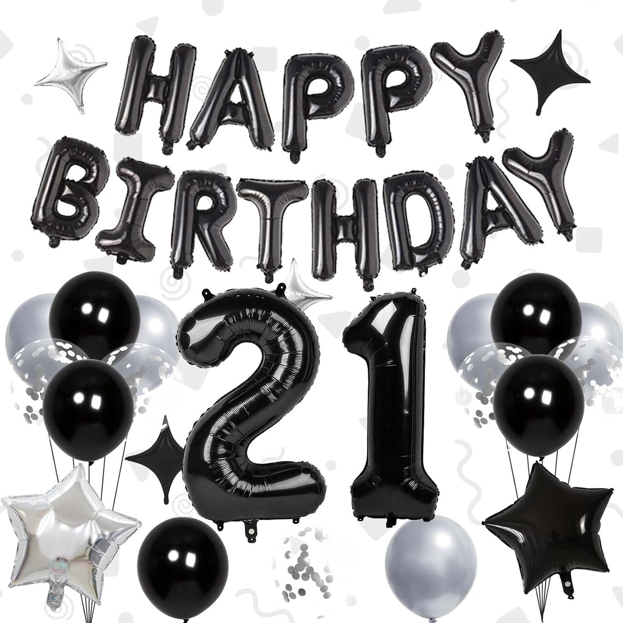 32 Inch 21 Balloon Numbers, Happy Birthday Balloons Banner 16 Inch Foil Letters Balloon